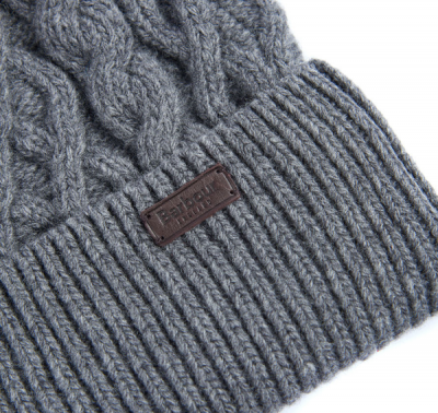 Barbour Cable Knit Beanie Hat in Gray