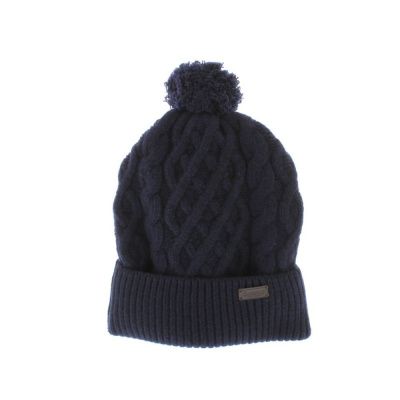 Barbour Cable Knit Beanie Hat in Navy