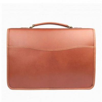 Tusting Wymington Briefcase In Tan Miret Bridle Leather