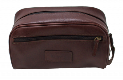Barbour Leather Wash Bag in Brown