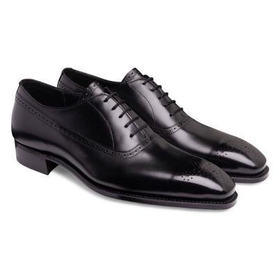 Joseph Cheaney Lancaster Punch Capped Oxford in Black Calf Leather